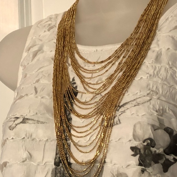 NWT Multi-Row Italian Waterfall Necklace in Goldtone. - Picture 9 of 15